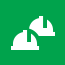 A green and white icon of two construction hats.