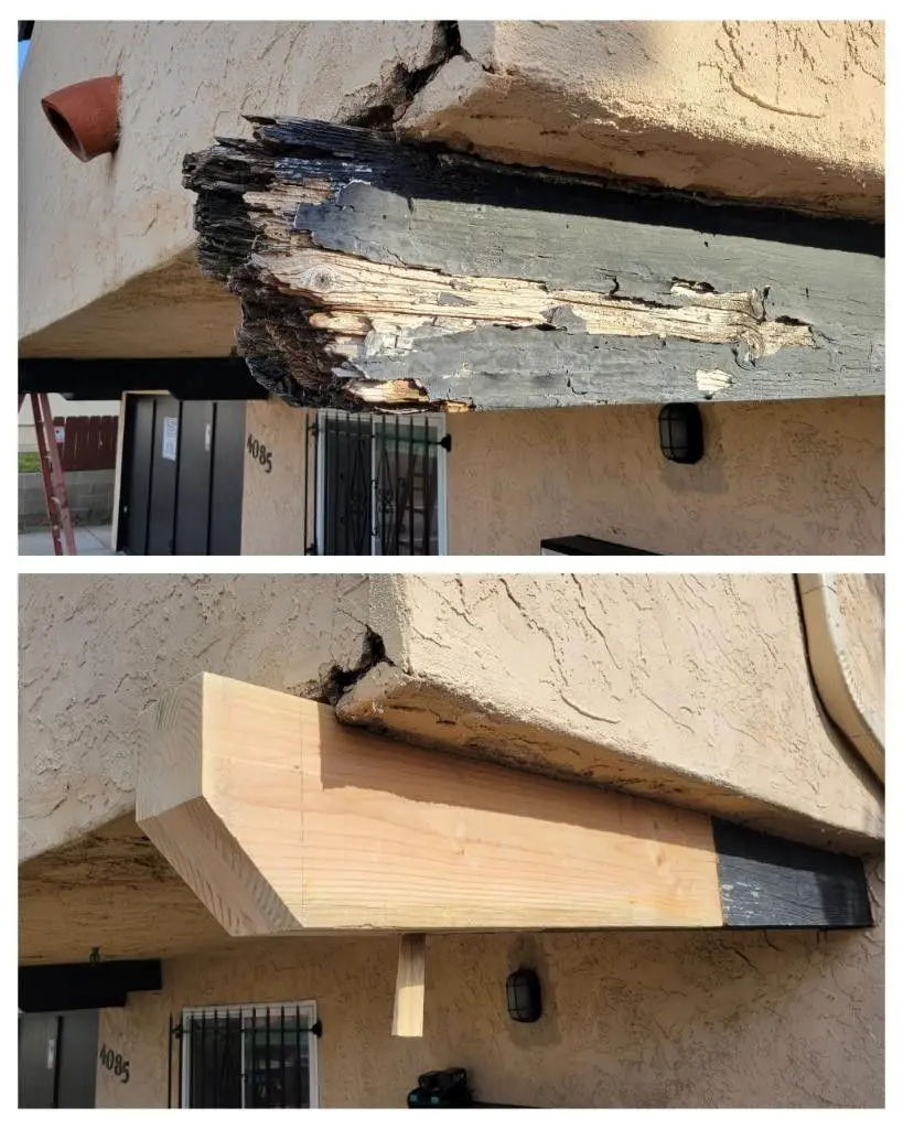 A collage of photos showing the damage done to a building.